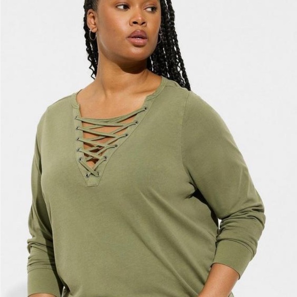 Bundle of 3 NWT Torrid vintage cotton jersey lace up long sleeve tees. Size 00. - Picture 12 of 14